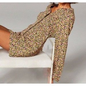 ZARA Womens Print Dress Floral Long Sleeve Collared Button Front Sz S